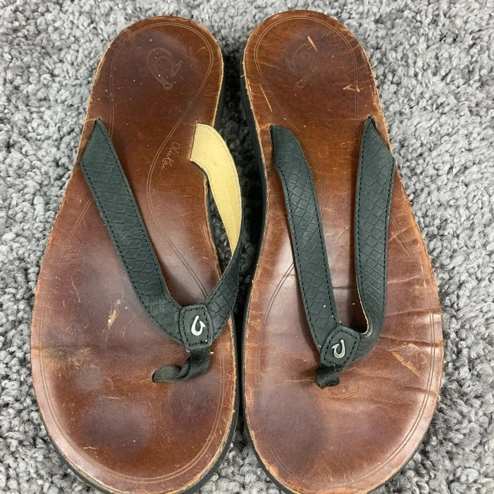 Olukai Leather Upper Slipper Sandals Womens size 11 Slide Summer